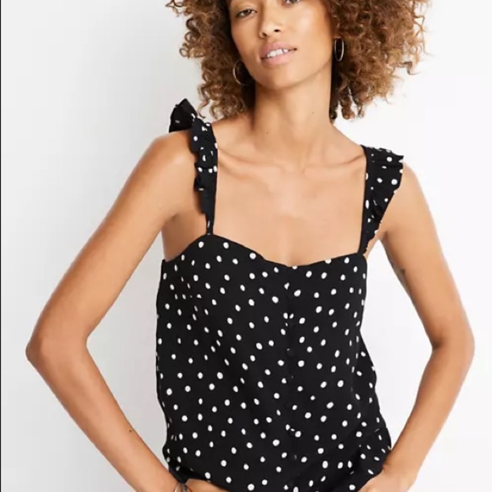 Madewell Ruffle-Strap Cami in Painted Dots, Sz 6
